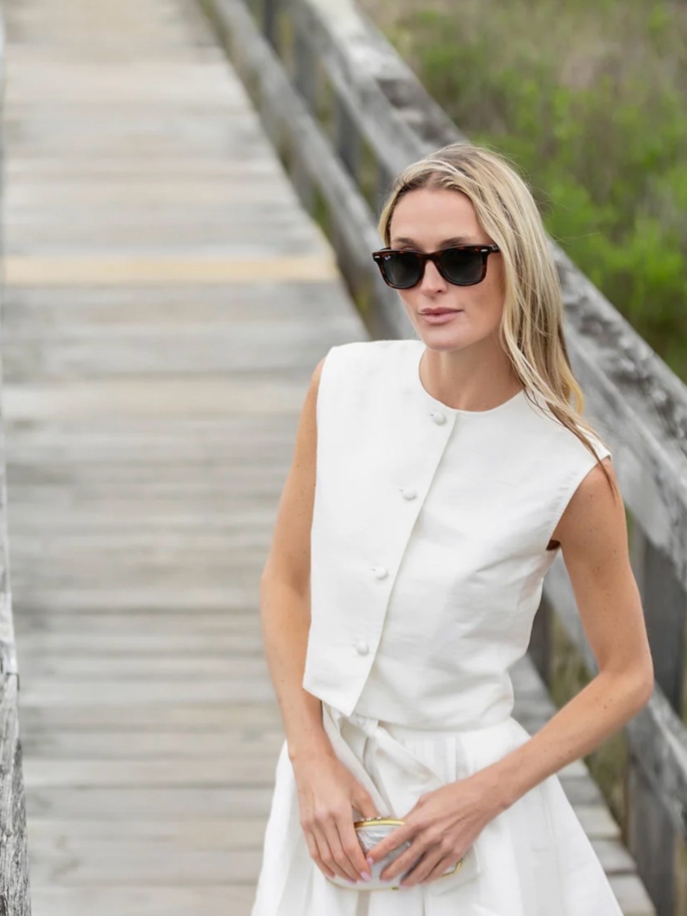 Sleeveless White Button-Front Crop Top